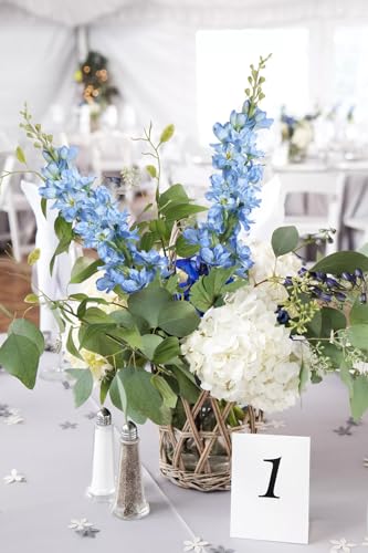 8PCS Blue Delphinium Artificial Flowers 29.5" Combo Clematis Greenery 23.6" Long Stem Flowers for Tall Vase Larkspur Silk Flowers Floral Arrangements Table Party Home Decor (Ice Blue) - color: Blue