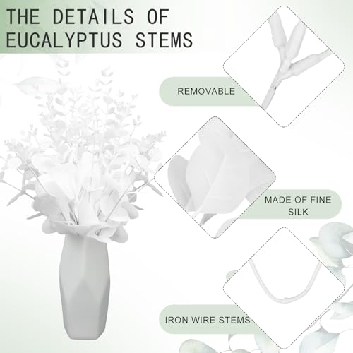 Giegxin 90 Pcs 3 Kinds Mixed Artificial Eucalyptus Leaves Stems Bulk Silver Dollar Leaves Picks Dried Eucalyptus Bundle Faux Spray for Wedding Vase Bouquet Floral Arrangement (White) - color: White