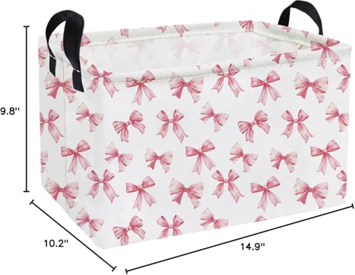 Essme Rectangular Pink Baskets,Girls Storage Box,Cute Basket for Kids with Handles for Room Decor, Book Bins,Shelf Basket.(Pink Bowknot) - color: Pink Bowknot