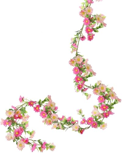6.5ft Silk Flower Garland Pink Wildflower & Artificial Daisy Vine with 88 Blooms – Realistic Summer Floral Hanging Vines for Wedding Arch, Baby Shower, Party Backdrop, and Home Wall Decor - color: Pink, size: 1pcs