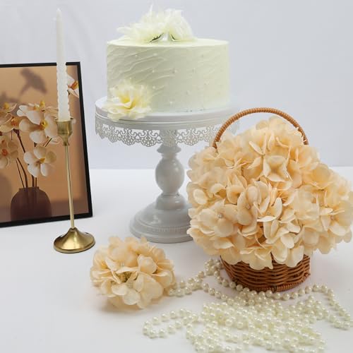 Champagne Hydrangea Artificial Flowers Bulk with Stems 64 Pcs | Faux Silk Hydrangeas Flower Heads with Stems for Wedding Arch Table Centerpieces Home Garden Baby Shower Party Decoration - color: Champagne