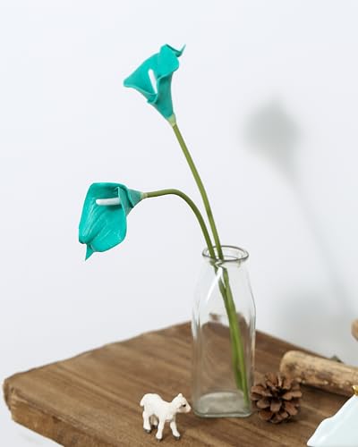 DuHouse 20Pcs Artificial Calla Lily Flower Real Touch Latex Flowers for DIY Wedding Bouquet Party Home Decor (Teal Blue) - color: Teal Blue, size: 20pcs