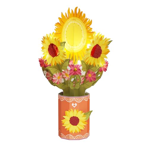 Lovepop Sunflower Sunshine Light-Up Bouquet - 3D Pop Up Paper Flower Bouquet for Her, Women, Mom, Friend (Birthday, Get Well, Thinking of You, Mother's Day) 12 Inch - Blank Notecard & Envelope Included - color: Sunflower Sunshine Light-Up Bouquet