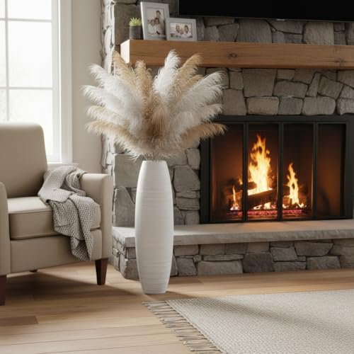Tall Floor Vase, 27.5 inches (70cm, 2.3FT) Floor Vase Sturdy and Luxurious,Tall Vases for Country Home Decor, Living Room, Resin White Vases - color: White, size: 27.5 in