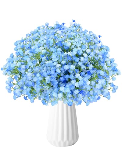 Babys Breath Artificial Flowers, 24Pcs Fake Baby Breath Flowers Artificial Bulk Faux Gypsophila Real Touch Flowers for Outdoors Wedding DIY Bouquet Arrangement Party Home Garden Decor, Blue - color: Blue, size: 24PCS