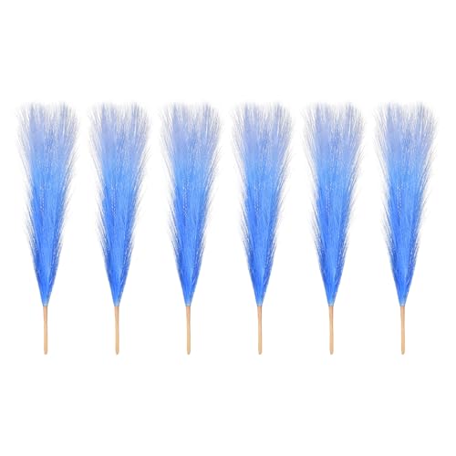 PATIKIL 17 Inch Faux Pampas Grass, 6 Pcs Boho Decor for Home Decoration Artificial Tall Fluffy Stems for Wedding Flower Party Vase Arrangement Centerpieces, Gradient Peacock Blue - color: Peacock Blue