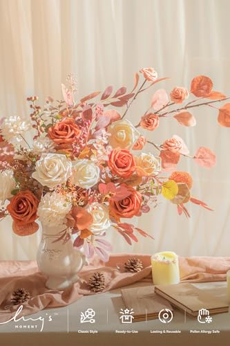 Ling's moment Fall Artificial Flowers 25Pcs Burnt Orange Roses Decor w/Stems,3" DIY Foam Floral for Wedding Bouquet/Centerpieces, Outdoors Party Backdrop, Room/Table, and Garden/Pot Decor - color: Or- Burnt Orange, size: 25Pcs
