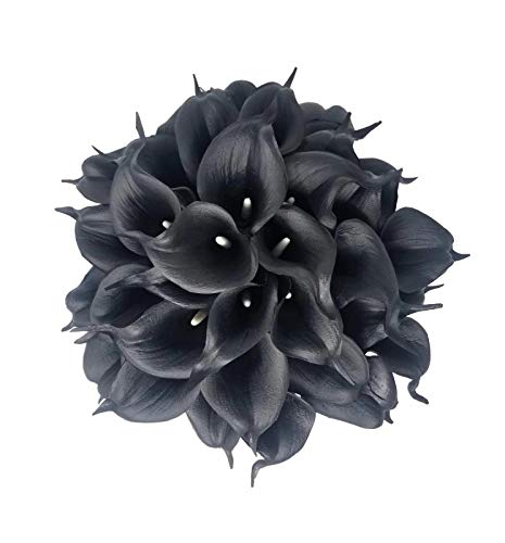 Floral Kingdom Artificial Calla Lily Flowers 20 Pack 14 Inch Black - Real Touch Faux Flowers for Modern Home Decor, Themed Event Centerpieces & Weddings - color: Black