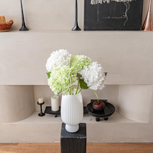 22" Large Real Soft Touch Artificial Hydrangea Flowers Bouquet Latex Hydrangeas for Wedding, Home, Office, Bridal Party Decoration Garden Office Room Table Centerpieces 2 White 2 Light Green - color: 2pcs White 2pcs Light Green