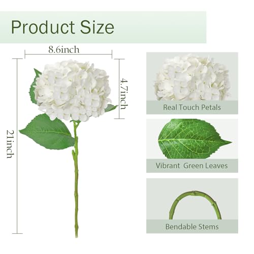 Real Touch White Hydrangea Artificial Flowers with Stems, Fake Silk Flowers for Outdoors, 3 Pcs Artificial Flowers for Home Decor Wedding Bouquets Centerpieces Vase - color: White, size: 3 Pcs