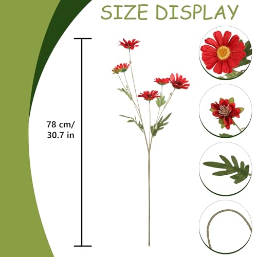 Red 36 Heads Artificial Daisies 6Pcs 29.52” Silk Daisies Flowers with Long Stem Fake Wild Flowers for Room Home Bath Outdoor Garden Party Aisle Arrangement(Red) - color: Red