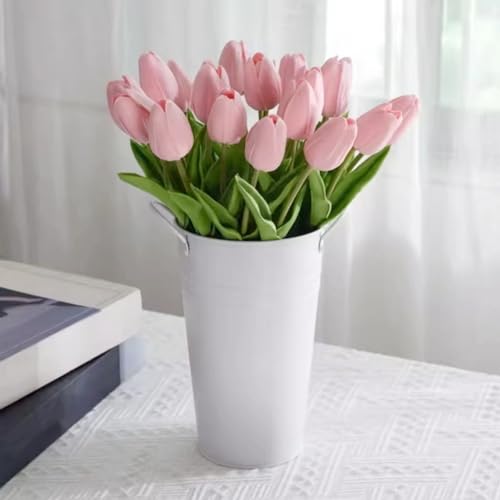 Artificial Tulips 20Pcs Real Touch Fake Tulips PU Flower Arrangement Bouquets for Home Party Decoration Holiday (Pink) - color: Pink 20pcs