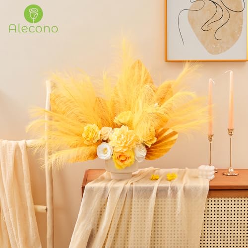 Alecono 𝟯𝟬𝙋𝙘𝙨 Pampas Grass 17in, Yellow Faux Pampas Grass Decor for Home Decoration, Wall Decor for Wedding Centerpieces Party Decorations (Lemon Yellow) - color: Lemon Yellow, size: 30pcs
