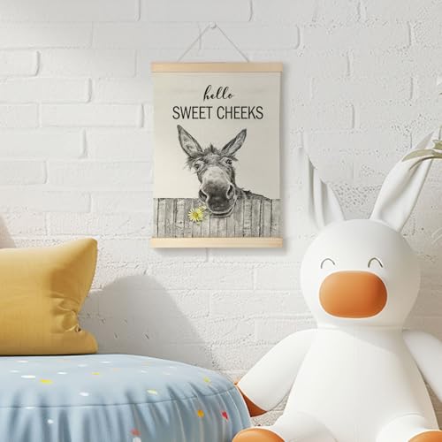 Nrleey Hello Sweet Cheeks Bathroom Poster Hanger Frame - Donkey Wall Art with Wooden Poster Hanger, Hello Sweet Cheeks Bathroom Decor, Funny Bathroom Wall Decor, 12x16 Inches - color: Donkey