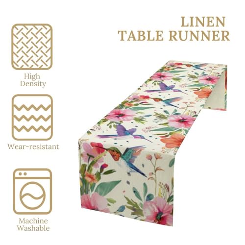 Flowers Birds Spring Table Runner, Colorful Birds Branches Blue Floral Seasonal Kitchen Dining Table Decoration for Home Party Decor 13x36 in - color: Bird_8, size: 13x36inch
