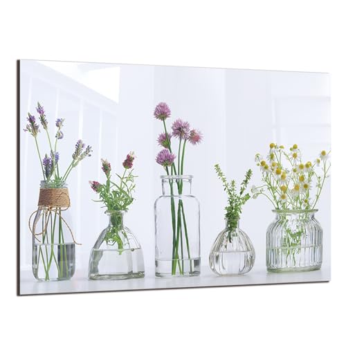 DAIFURONGE Tempered Glass Backsplash for Kitchen,Flowers and Vase,30"x20" | Behind Stove Back Splash Panel Protector, Easy to Clean, Kitchen Wall Decor,One Piece Oven and Range Backsplash - size: 30"L x 20"W
