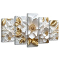 ZSHARTSWD 5 Panels White and Gold Flower Canvas Wall Art Abstract Floral Pictures Modern Blooming Flowers Prints Paintings for Living Room Hotel Decor Framed (16x24inx2 16x32inx2 16x40inx1) - size: 16x24inx2 16x32inx2 16x40inx1