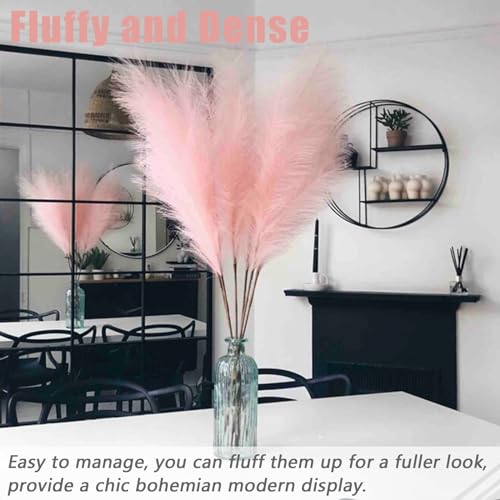 38" Faux Pampas Grass - 10 Stem Tall Pink Decor Artificial Fluffy Pampas Grass for Boho Home Wedding & Mothers Day - color: B-pink