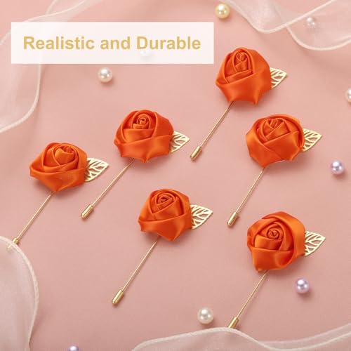 uxcell 24pcs Orange Rose Boutonnieres Flower Buttonholes Pocket Boutonnieres Pins for Wedding Ceremony Anniversary Prom Formal Dinner Party - color: Orange