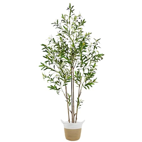 Warmplants 6ft (71”) Artificial Olive Tree, Tall Fake Olive Plant with Basket, Faux Olive Silk Tree for Mordern Indoor Home Livingroom Office Floor Corner Décor - color: Olive, size: 6ft