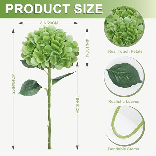 4PCS 25" Green Hydrangea Artificial Flowers Full Latex Faux Hydrangea Flowers, Artificial Flowers Bouquets for Home Decor Party Arrangements Wedding Bouquets - color: Green