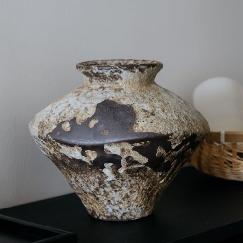 Large Rusty Ceramic Vase, Pottery Farmhouse Flower Vase for Centerpieces, Wabi Sabi Decorative Vase for Table, Living Room, Bedroom, Bathroom - color: Rust-short, size: Large