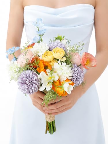 Rinlong Pastel Bridesmaid Bouquet for Wedding, Prom, Homecoming | Silk Bridal Bouquet, Destination Friendly - color: 03-pastel Pink & Purple