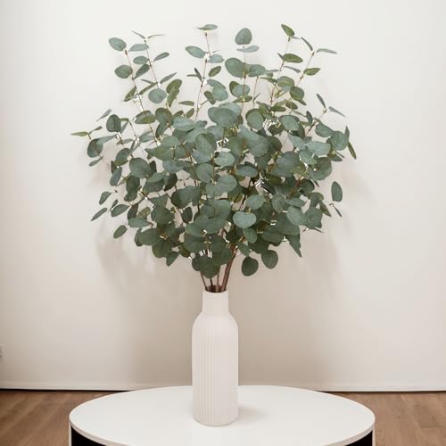 6 Pcs 27" Eucalyptus Stems Greenery Stems Eucalyptus Leaf Spray in Green Silk Plastic Plants Floral Artificial Plants for Home Party Wedding Decoration(Dark Green) - color: Dark Green - 6 Pcs