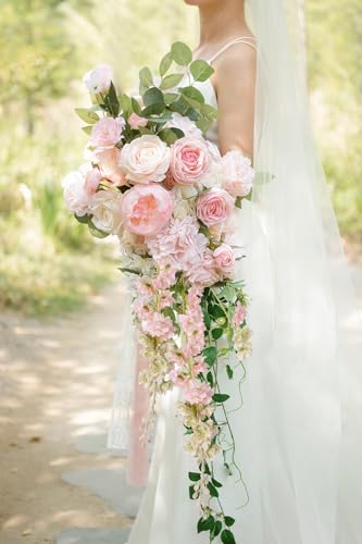 IPOPU 9Pcs Artificial Delphinium Pink Flowers Combo - 33.5" Clematis Greenery Stems, Long Stem Larkspur for Wedding Centerpieces, Bridal Bouquet, Home Party Table Decor - color: Pink