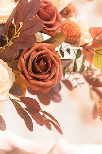 Ling's Moment Artificial Rose Flowers 50pcs Foam Roses w/Stem for DIY Wedding Bouquets Centerpieces Bridal Shower Party Home Decorations (Regular 3/50pcs'') - color: Or- Burnt Orange, size: 50Pcs