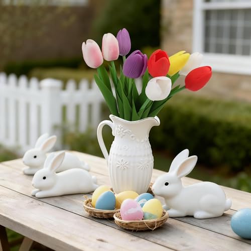Artificial Tulips Flowers Fake Latex Tulip Stems - 30pcs Real Touch Faux Multicolor Tulips Flower for Easter Spring Wedding Bouquet Centerpiece Floral Arrangement Cemetery Table Decor - color: Multi-color01