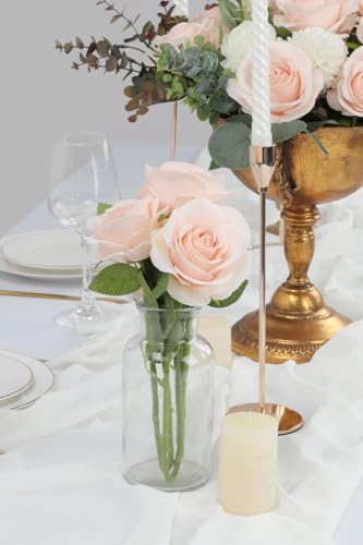 JUSMAI 50pcs Roses Artificial Flowers Pink Fake Roses Flowers with Long Stems Silk Flowers for Wedding Bouquet Centerpices Decorations Party Bridal Baby Shower Home Decor