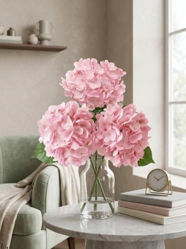 3 Pcs Real Touch Pink Hydrangea Artificial Flowers - 20" Large Jumbo 3D Latex Light Blush Pink Faux Hydrangeas for Baby Shower, Wedding Centerpieces, Vase Floral Arrangement (Light Pink) - color: Light Pink