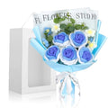 Foyucool Crochet Flower Bouquet, Blue Handmade Knitted Flowers with Gift Bag, Blue Roses Daisies for Mother's Day Anniversary Birthday Graduation Valentine's Day - color: Blue White
