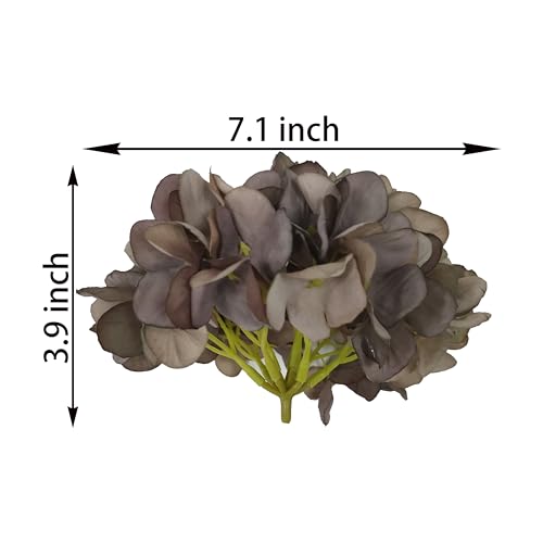 7.1''Coffee Hydrangea Artificial Flowers,10Pcs Artificial Silk Hydrangea Heads,81 Petals Faux Hydrangea Flowers Heads with Stems for Home Wedding Baby Shower Decor(Coffee) - color: Coffee