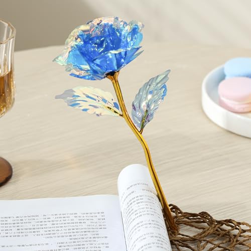 20PCS Artificial Colorful Flowers Galaxy Rose Crystal Flower Glass Rose Gifts for Wedding, Mother' s Day Memorable Days, Blue - color: Blue