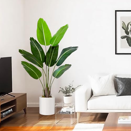 Artificial Tree Bird of Paradise Artificial Plant, 4 Ft Faux Tropical Plant Palm Tree with Leaves Trunks Faux Banana Leaf Tree for Home Decor Living Room Indoor Outdoor Office - size: 4ft