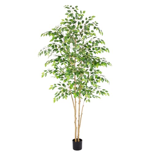 Nafresh Tall UV Resistant Ficus Tree Artificial，7ft(84in) Realistic Texture Potted Faux Ficus Tree， Fake Trees Indoor Outdoor for Home Office Living Room Bedroom Foyer Porch Decor. - size: 7ft