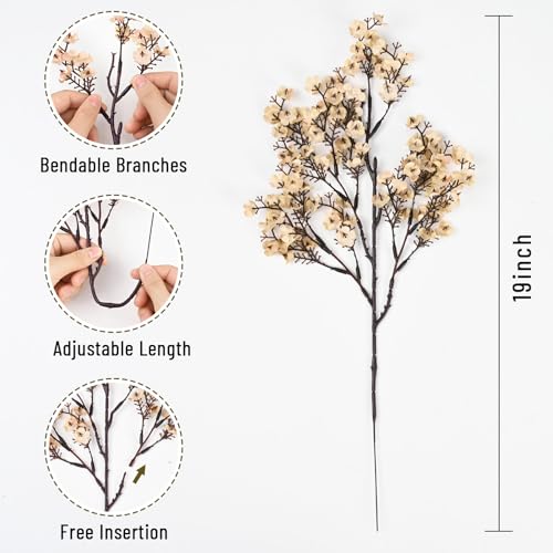 Waipfaru 15Pcs Fake Flowers Babys Breath Silk Artificial Beige Flowers Gypsophila Bouquets Bulk Real Touch Stems for Boho Home Living Room Decor DIY Floral Arrangement Table Centerpieces - color: Beige, size: 15pcs