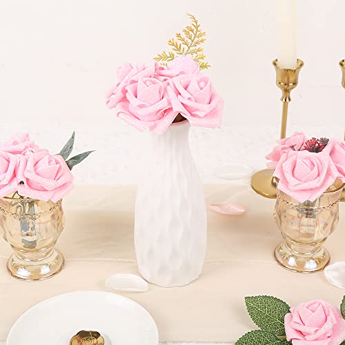 IPOPU Artificial Roses,50PCS Pink Glitter Roses Bouquet Glitter Flowers for Crafts DIY Wedding Bouquet Home Party Decoration(Pink) - color: 50pcs Pink
