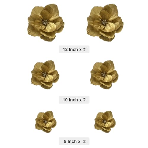 BRT Bearingshui Crepe Paper Flowers Decoration for Wall Total 6 Pcs, Artificial Flowers for Wedding Decor,Flower Backdrop Decor, Baby Bridal Shower Birthday Party, Gold 3D Wall Flowers Decor - color: Gold