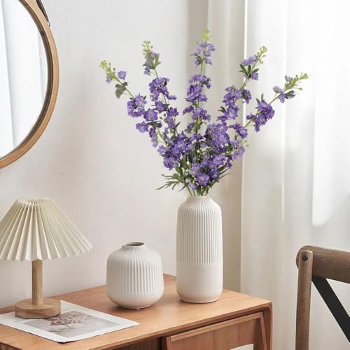 IPOPU Purple Delphinium Artificial Flowers 5PCS Silk Flowers with Stems 28.3" Realistic Larkspur Faux Delphinium for Wedding Centerpieces Home Tables Party Decor (Purple) - color: 5pcs-purple
