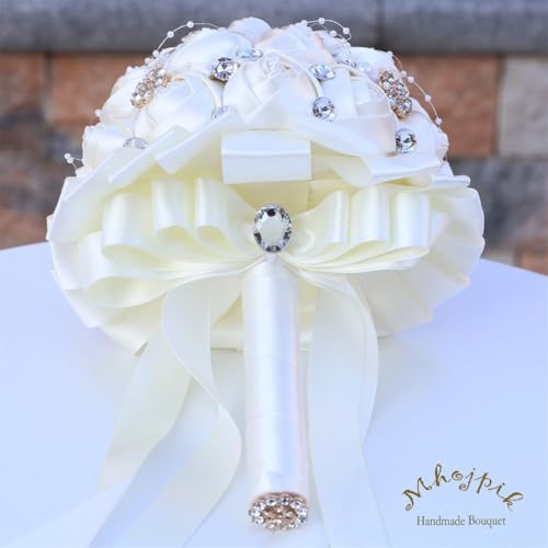 6.3" Ivory Bridal Wedding Bouquet Round Holding Bouquet Throw Toss Artificial Rose Flower Bunch for Bride Bridesmaid Wedding Quinceanera - color: Ivory, size: Mini (Dia. 6.3"/16cm)