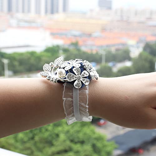 WANLIAN Wrist Corsage with Peal and Rhinestone Prom Corsages Wrist for Wedding,Wedding Ceremony Anniversary,Party (Silver Navy Blue，Wrist Corsage) - color: Silver Navy Blue，wrist Corsage