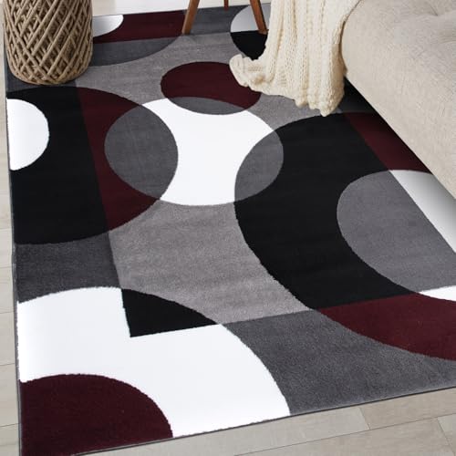 Rugshop Burgundy Modern Geometric Area Rug, Overlapping Circles, Non-Shedding, Statement Accent for Bedroom, Home Office and Small Living Room, 3'3" x 5' - size: 3'3" x 5'3" (Rectangular)