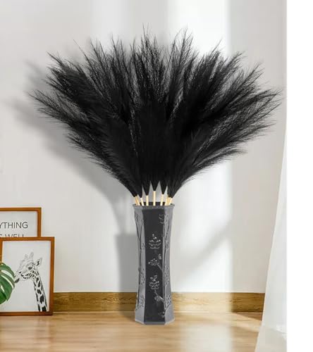 9 Pcs 45" Tall Pampas Grass Black Decor, Long Stem Artificial Flower Floor Vase Large Faux Floral Pompas Fake Plants Dried Bouquet Arrangement Vase Filler for Boho Home Wedding Decoration - color: 9 Pcs 45" Black Style