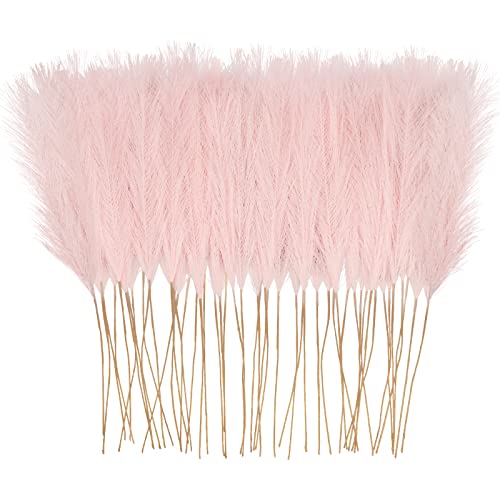 obbsie 50pcs Pink Faux Pampas Grass Decor, 21.6" Short Artificial Floral Branches Vase Filler Flower Arrangement for Home Wedding Boho Outdoor Decor - color: Pink, size: 50 PCS