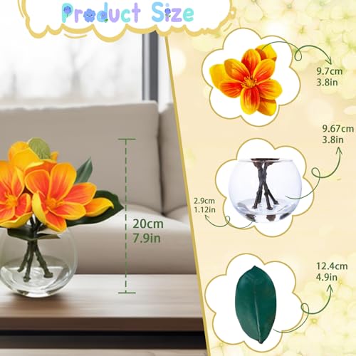 Yellow Magnolia Artificial Flowers with Vase Fake Magnolia Flowers Indoor Real Touch Flowers with Faux Water for Home Decor Centerpieces for Tables - color: Yellow Magnolia