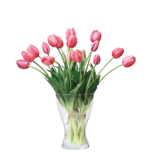 20pcs Artificial Tulip Flowers,16 Inch Real Touch Tulip Stems with Faux Leaves, Faux Tulips and Buds for Home Décor Centerpiece Ornament Wedding Bouquet,Deep Pink - color: Deep Pink