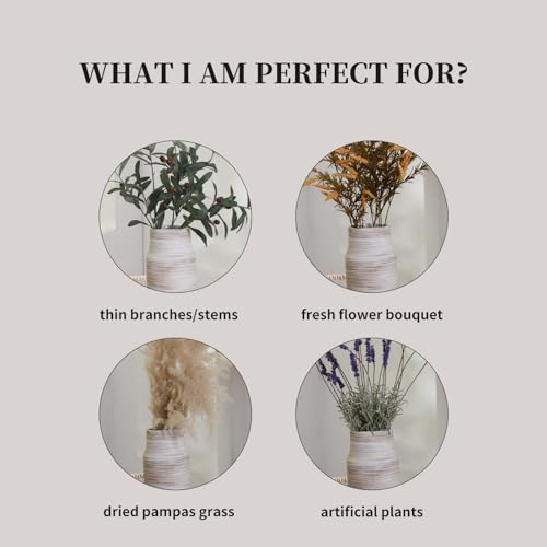 ALMA 14 inch White Floor Vase for Modern Living Room Home Decor, Big Boho Ceramic Vases for Tall Pampas Grass, Decorative Ribbed Flower Vases for Entryway Table, Kitchen Island, Fireplace Decor - color: Cylinder-2-white-14"